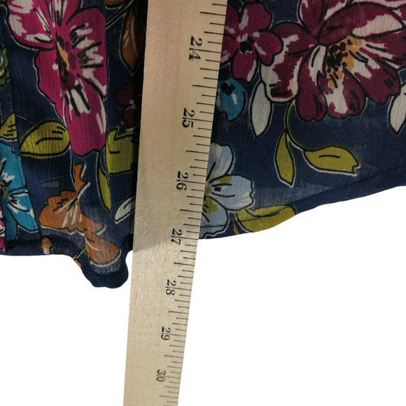 Kut From The Kloth Blouse Womens Large Blue Floral Sheer Roll Tab Sleeves Boho - Picture 10 of 13